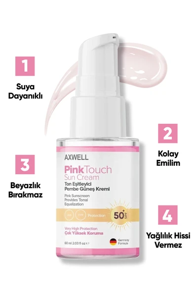 AXWELL Ton Eşitleyici Aydınlatıcı Pembe Güneş Kremi 60ml Pink Touch SPF50+/PA++++ ürün görseli 1