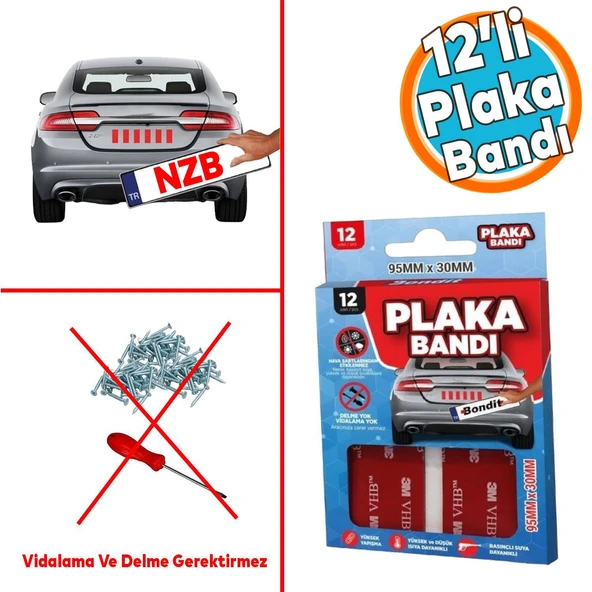 Araba Araç Plaka Güçlü Yapıştırıcı 3M Yapıştırma Çift Taraflı Bant Bandı 95 mm X 35 mm BND01069530 ürün görseli 1