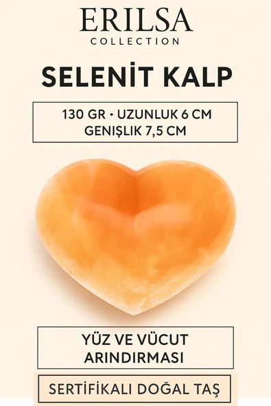 Sertifikalı İri Kalp Model Turuncu Selenit Taşı – Yüz ve Vücut Masaj & Arındırma Taşı ürün görseli 1