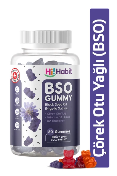 Hİ HABİT Çörek Otu Yağlı Gummy Soğuk Sıkım, D3 ve Çinko İçeren Vegan Gummies ürün görseli 1