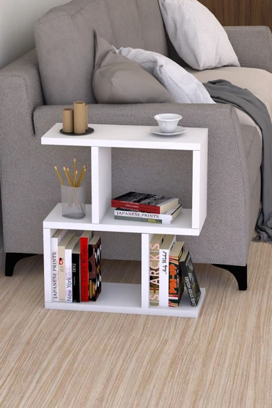 Kitaplıklı Yan Sehpa Beyaz - Resim 3