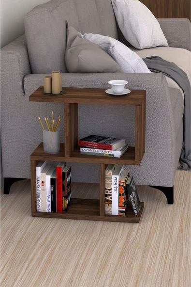 Kitaplıklı Yan Sehpa Ceviz - Resim 3