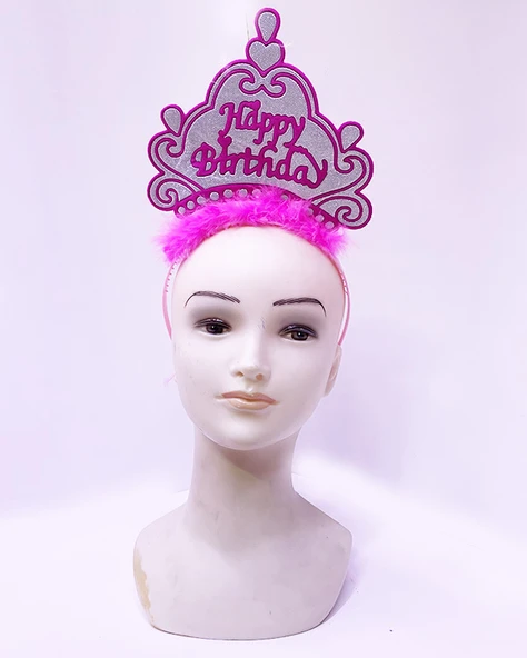 Happy Birthday Neon Pembe Renk Doğum Günü Tacı 24x15 cm ürün görseli 1