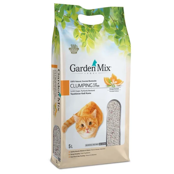 Gardenmix Portakal Kokulu Bentonit İnce Taneli Kedi Kumu 5 Lt ürün görseli 1