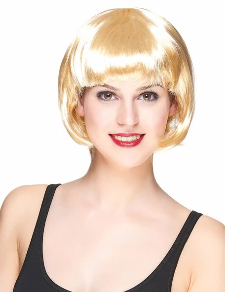 Platin Altın Dore Renk Küt Parti Peruğu Kısa Takma Peruk ürün görseli 1