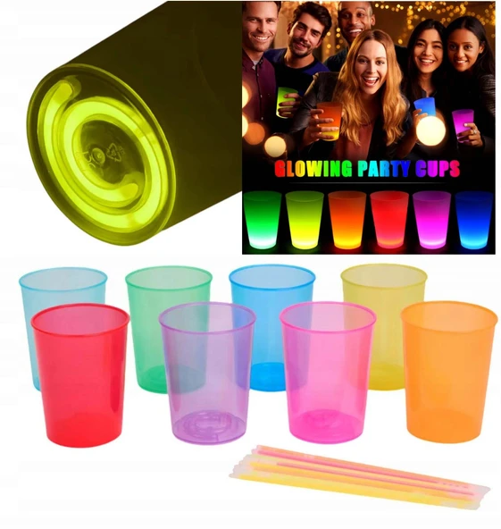 Karanlıkta Yanan Gece Işığı Mega Glow Bardaklar 8 Adet 8.5 x 10.5 cm ürün görseli 1