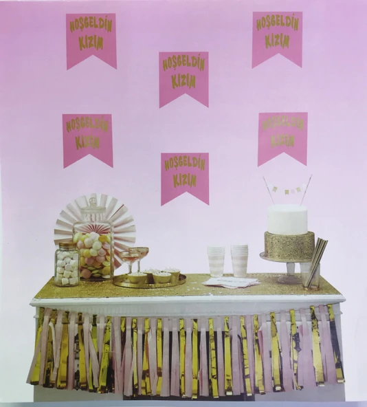 Pembe Üzeri Altın Hoşgeldin Kızım Flama Süs ürün görseli 1