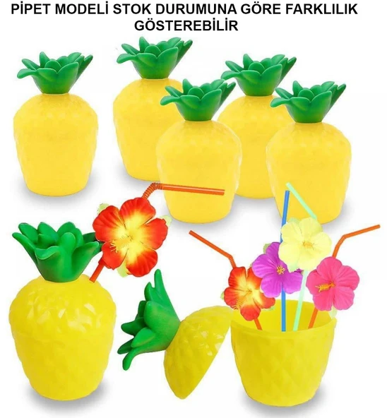 Ananas Hawaii Luau Aloha Pipetli İçecek Kabı Bardak 10x13 cm 1 Adet ürün görseli 1
