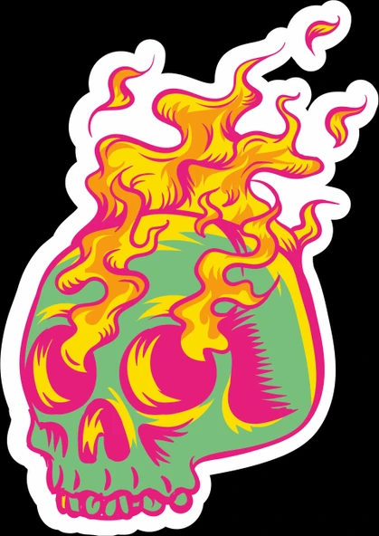 Alevli Kuru Kafa Sticker 10x10 cmRenkli Sticker ürün görseli 1
