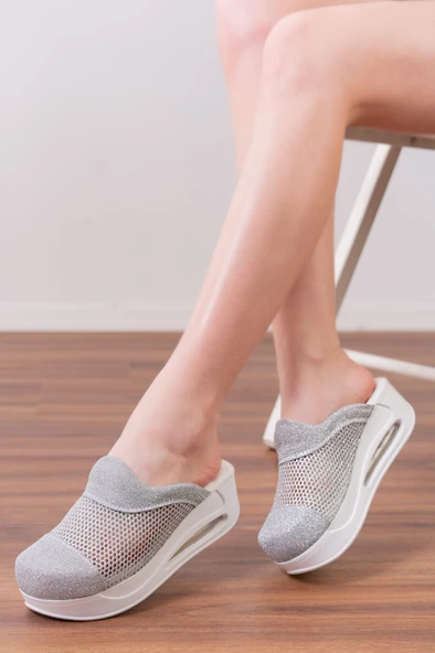Blum Sabo Terlik Gümüş Fileli Tasarım  Airmax Ortopedik Terlik ürün görseli 1