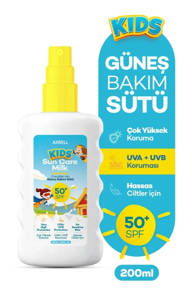 AXWELL Kids Spf50+ Çok Yüksek Koruyucu Çocuk İçin Yüz & Vücut Güneş Sütü Spreyi 200 mL ürün görseli 1