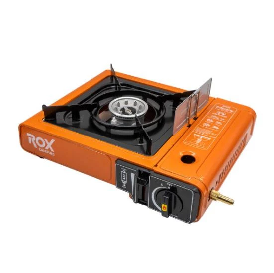 Rox Camping 0189 Tekli Portatif Kamp Ocak - Turuncu, Rüzgarlıklı, Ekstra Gaz Girişli ürün görseli 1