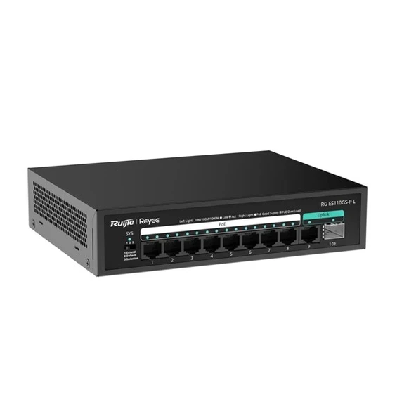 RUIJIE REYEE 8port RG-ES110GS-P-L GIGABIT 1-UPLINK 1-SFP 120W YÖNTİLEMEZ POE SWITCH ürün görseli 1