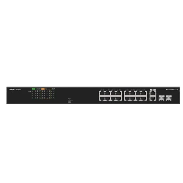 RUIJIE REYEE 16port RG-ES118FGS-LP 10/100 2-UPLINK 2-SFP 120W YÖNETİLEMEZ POE SWITCH ürün görseli 1