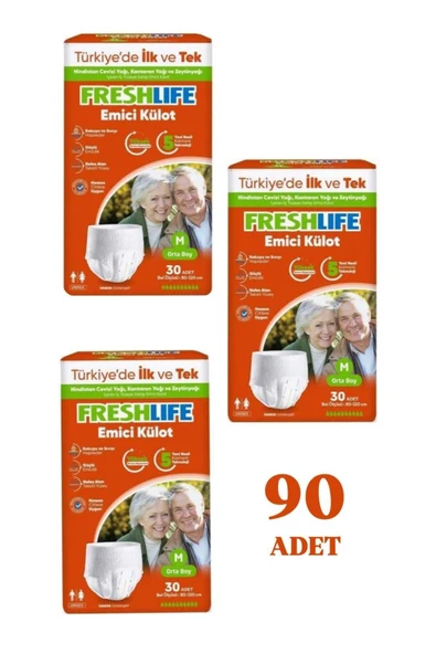 FRESHLİFE NETKAL Freshlife Külot Medium Hasta Bezi 3 PAKET (90 ADET) ürün görseli 1
