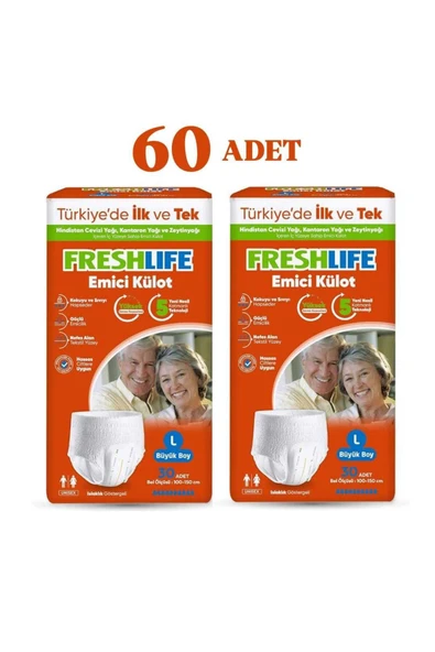 FRESHLİFE NETKAL Freshlife Külot Large Hasta Bezi 2 PAKET (60 ADET) ürün görseli 1
