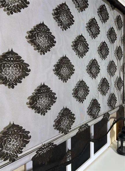 StorBurada Çiftli Sistem Siyah Damask Tül & Ekru Stor Perde STB45239-V107  Siyah 100 x 260 ürün görseli 1