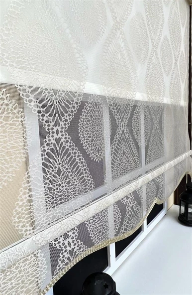 StorBurada Çift Mekanizmalı Bej Damask Tül & Ekru Stor Perde STB45240-V109  Bej 90 x 260 ürün görseli 1