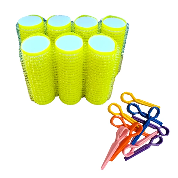 Croc 1223 Sarı 7Li Bigudi Çap:2Cm (+10Lu Plastik Pensli) Cırtlı Saç Bigudisi ürün görseli 1