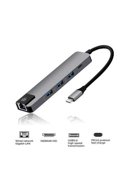 6-1 Macbook Matebook Hdmi Ethernet Usb Çoklayıcı Type-c Hub Çevirici ürün görseli 1