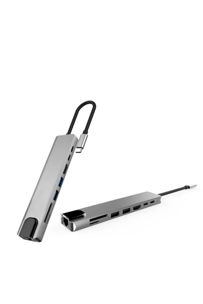 8in1 Usb Type-c Hub Port Adaptör Hdmı Usb Ethernet Pd Girişli ürün görseli 1