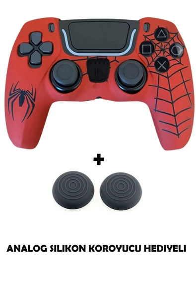 PS5 Dualsense Spider-Man Desenli Koruyucu Silikon Kılıf + Analog silikon Koruyucu ürün görseli 1