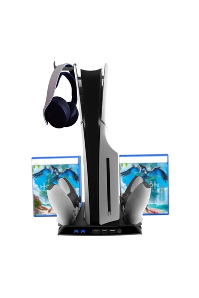 P5D-002 PS5 Slim Disk/PS5 Slim Dijital Uyumlu Stand Şarj Cihazı Soğutucu Fan ürün görseli 1