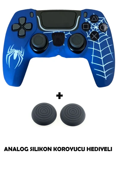 PS5 Dualsense Spider-Man Desenli Koruyucu Silikon Kılıf + Analog silikon Koruyucu ürün görseli 1
