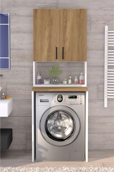 Üst Dolaplı Çok Amaçlı Çamaşır Makinesi Dolabı Çam ürün görseli 1