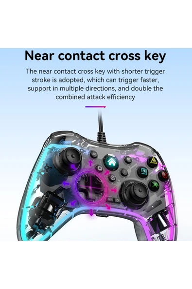 Işıklı Pc Android Telefon Tablet Ps4 Switch Uyumlu Kablolu Gamepad - Resim 4