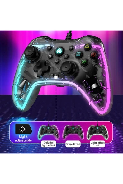 Işıklı Pc Android Telefon Tablet Ps4 Switch Uyumlu Kablolu Gamepad - Resim 3