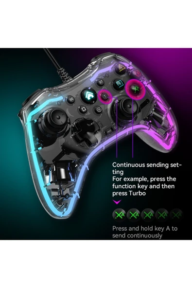 Işıklı Pc Android Telefon Tablet Ps4 Switch Uyumlu Kablolu Gamepad - Resim 5