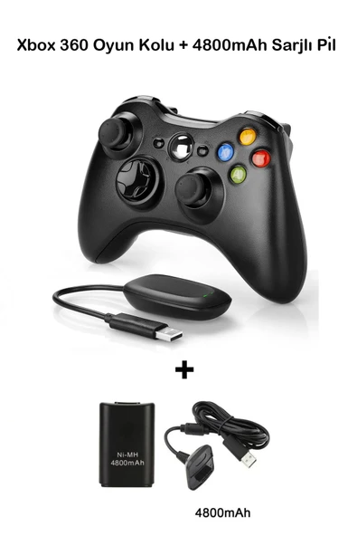 Xbox 360 Pc Uyumlu Kablosuz Analog Oyun Kolu Ve 4800mah Batarya Seti ürün görseli 1