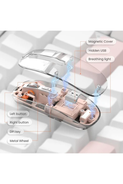 M133 Şeffaf Kablosuz Bluetooth Mouse Üç Modlu Sessiz Şarj Edilebilir - Resim 4