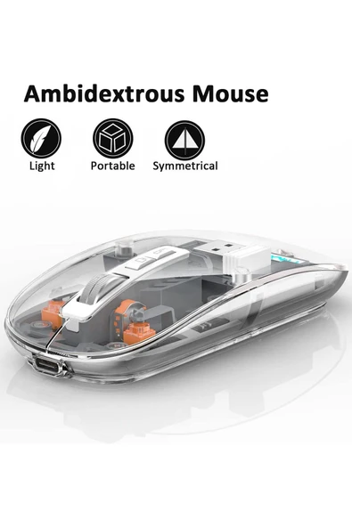 FMOUSE M133 Şeffaf Kablosuz Bluetooth Mouse Üç Modlu Sessiz Şarj Edilebilir - Resim 6