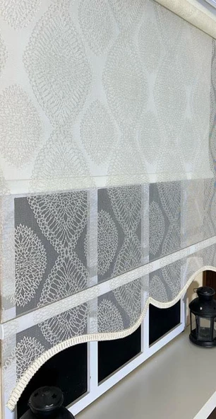 StorBurada Çift Mekanizmalı Ekru Damask Tül & Ekru Stor Perde STB45240-V108  Ekru 170 x 260 ürün görseli 1