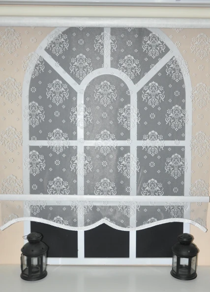 StorBurada Çift Mekanizmalı Kirli Beyaz Damask Tül Perde ve Ekru Stor Perde STB45252-V01  Ekru 160 x 260 ürün görseli 1