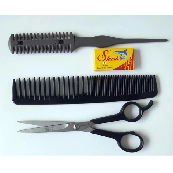 Alfa Set13 3Lü Berber Seti Makas + Tarak + Jiletli Tarak ürün görseli 1