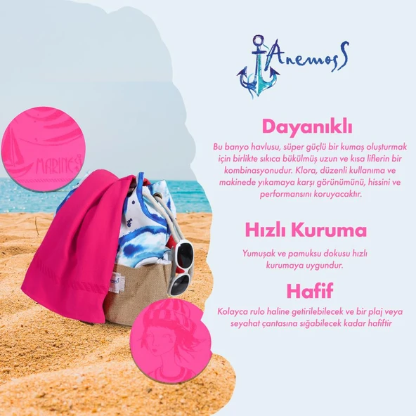 Anemoss Denizci Kız Plaj Havlusu Pembe 140x70 cm ürün görseli 1