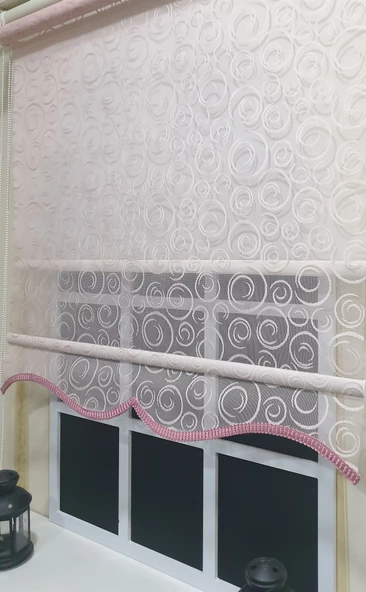StorBurada Çift Mekanizmalı Pembe Tül & Ekru Stor Perde STB2015-V12  Pembe 190 x 200 ürün görseli 1