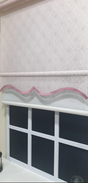 StorBurada Çift Mekanizmalı Pembe Tül Perde ve Ekru Stor Perde STB2015-V15  Pembe 120 x 200 ürün görseli 1