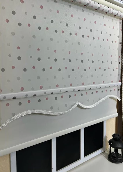 StorBurada Çift Mekanizmalı Puantiyeli Tül Perde ve Ekru Stor Perde STB49000 V 01  Beyaz 120 x 260 ürün görseli 1