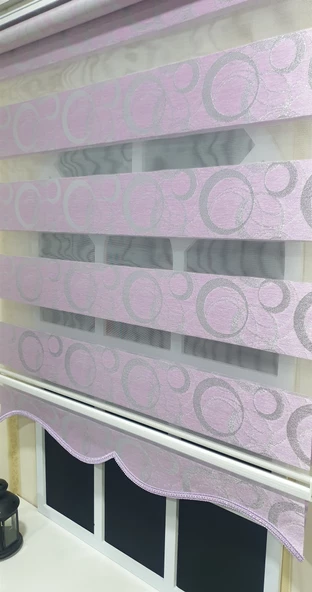 StorBurada Zebra Stor Perde Halka Desen Lila Gümüş Simli Etek Dilimli STB901  Pembe 100 x 200 ürün görseli 1