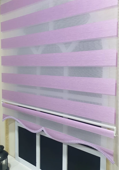 StorBurada Zebra Stor Perde Organze Lila Etek Dilimli STB903  Pembe 190 x 260 ürün görseli 1