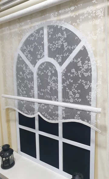 StorBurada Çiftli Sistem Modern Beyaz Çiçekli Tül  Ekru Stor Perde STB4003  Beyaz 90 x 200 ürün görseli 1