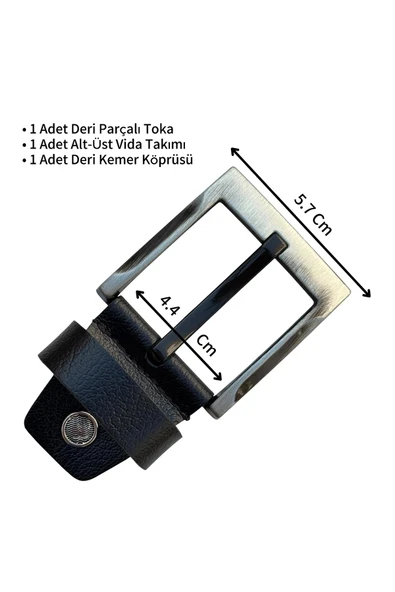 Siyah 4.5 cm. Yedek Kemer Tokası Hakiki Deri Vidalı ürün görseli 1