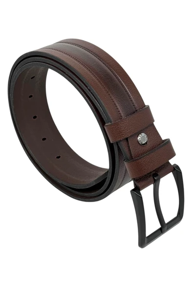 Kahverengi Hakiki Deri Ortası Dikişli Model 4.5 cm. Genişlikli Spor Kemer - 509-61 ürün görseli 1