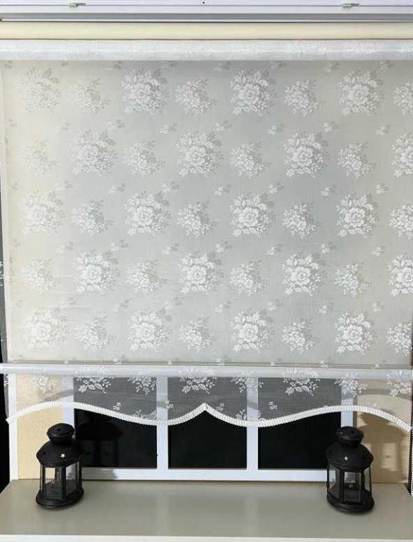 Çift Mekanizmalı Kırık Beyaz Tül Perde ve Ekru Stor Perde STB45253-V01  EKRU 120 x 200 ürün görseli 1