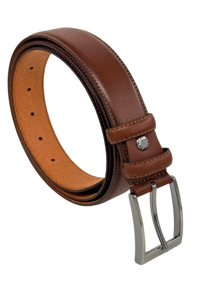 Açık Kahverengi Hakiki Deri Düz Renk Dikişli Model 3.5 cm. Genişlikli Klasik Kemer - 211-DKSL ürün görseli 1