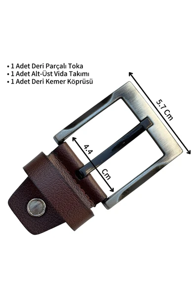 Kahverengi 4.5 cm. Yedek Kemer Tokası Hakiki Deri Vidalı ürün görseli 1